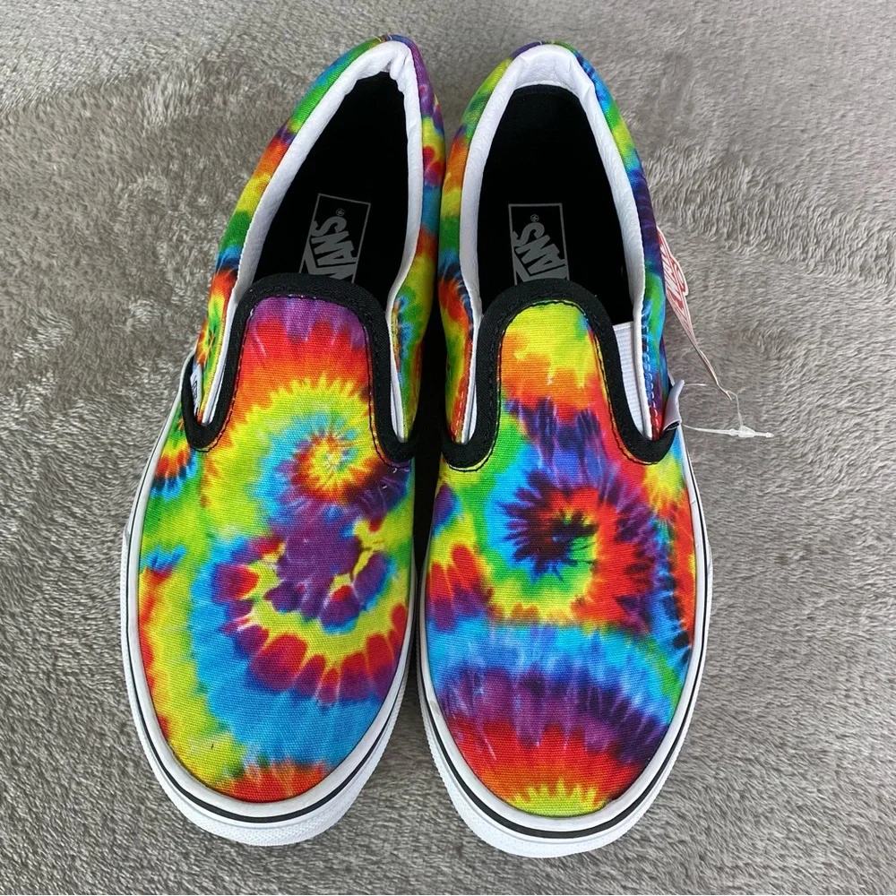 Vans Spiral Tie Dye Slip On Shoes Sneakers Men 6 Women 7.5 Canvas Multi‎ NEW